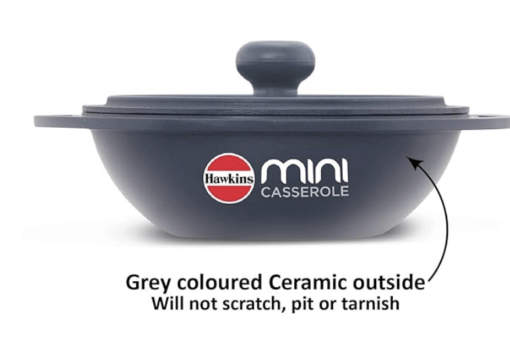 Hawkins 0.75 Litre Mini Casserole with Lid, Round Series Die-Cast pan for Cooking, Reheating, Serving and Storing, Grey (MCRG75) - Image 2